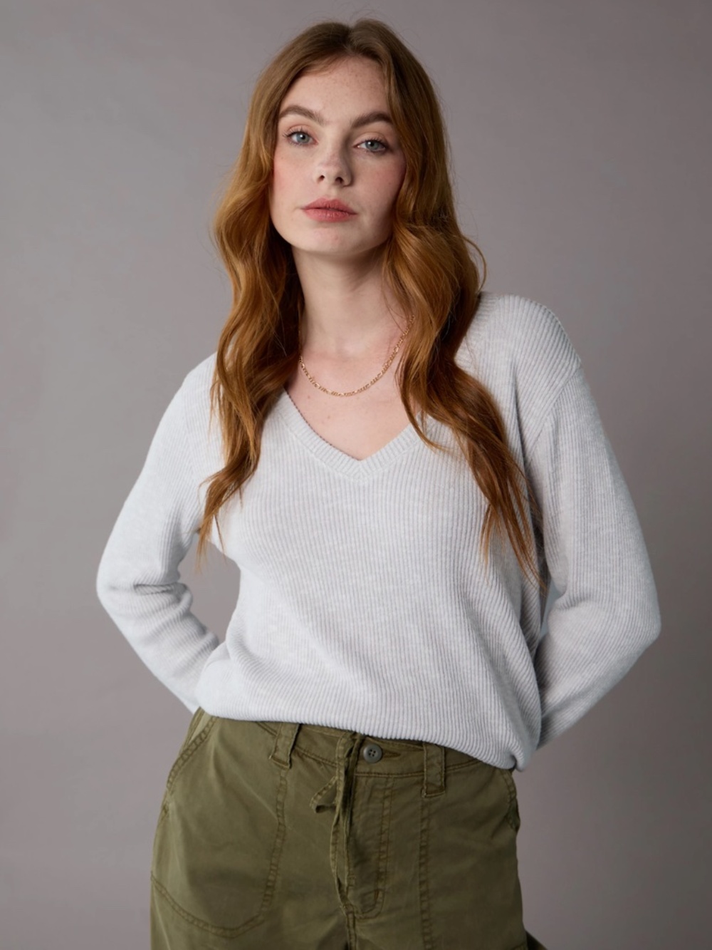 American Eagle Long Sleeve Cozy V-Neck Top